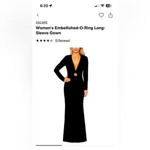 XSCAPE FROM MACYS EMBELLISHED O-RING LONG SLEEVE GOWN SIZE 6 IN BLACK